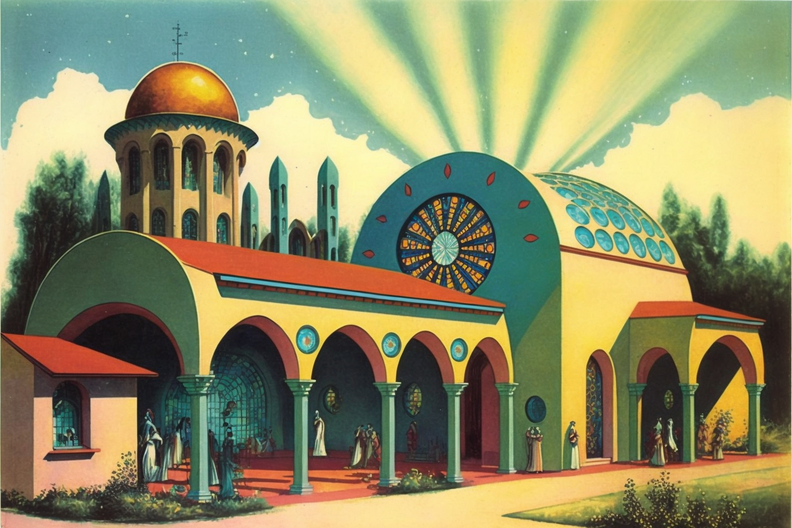 scanned vintage Tichnor postcard of the independant Solarpunk community of Mirador de Estero, CA RAYS.png