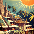 scanned vintage Tichnor postcard of the Solarpunk town. Mayan Revival architecture. harmony with nature. urbanism.png