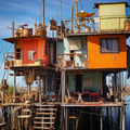 temporary housing built on piles in the tiny Solarpunk v 7f484587-f84e-4e07-a759-6521d565f93b.png