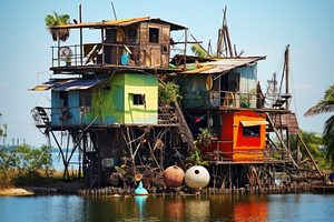 temporary housing built on seaside piles in the tiny Sol 08075eeb-a188-48ca-a735-d93c310bf2ab