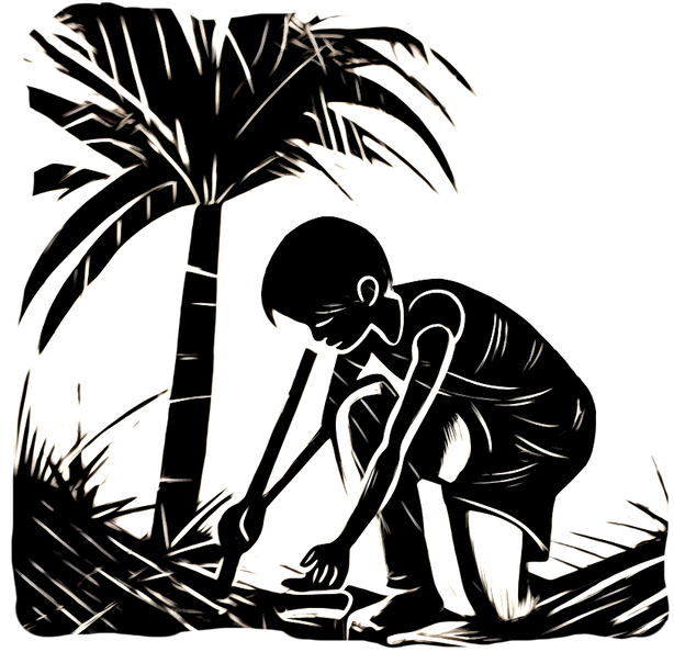 filipino boy digging with stick in coconut grove Philipi 9bf62762-c3b1-4bb0-bad1-db54613e78f1.png