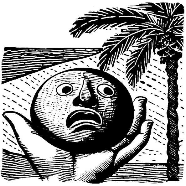 linocut blockprint of a hand holding a coconut with a fr 028e9859-600a-4a7c-b941-7277061de553.png