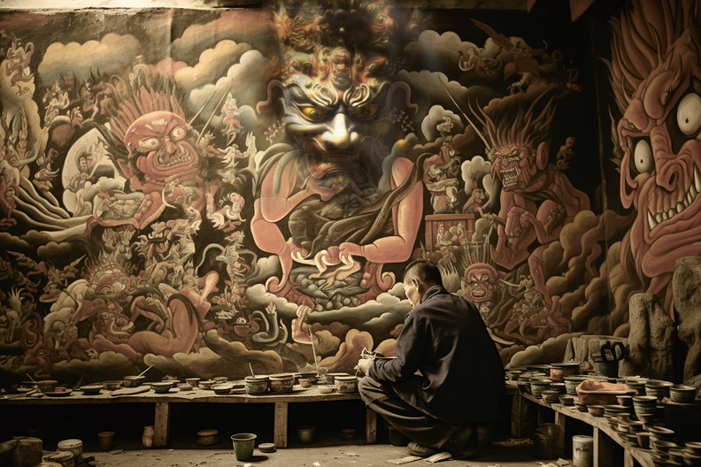 photo from 1920s Tibet Tibetan artistmurlist working on  8f1ba4f4-575c-407a-a95a-a35a4e0ca303.png