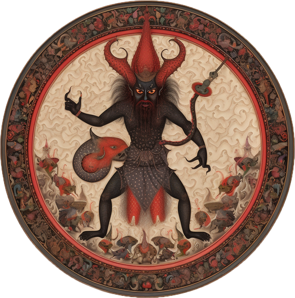 monstrous devilish djinn posed among his many weapons fr 87fa7ebb-41be-4f0e-acf7-35719e6c1957.png
