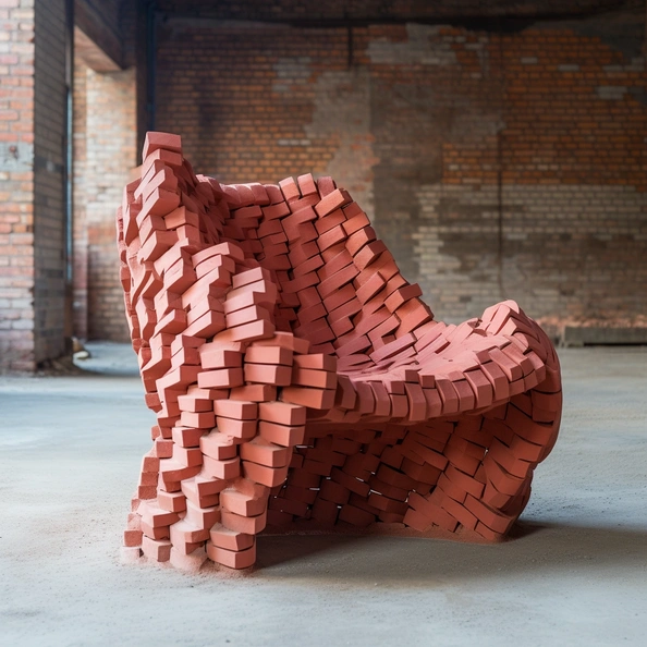 Create a parametric chair using only red raw bricks 3febdbb7-c061-447d-bf3f-0858c8da7da9.webp